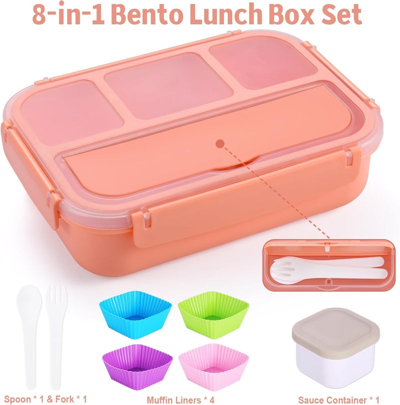 shell and turtle Bento Box Adult Lunch Box, Lunch Containers for Kids Girls Boys with 4 Compartments, Lunchable Food Container with Utensils, Sauce Jar, Muffin Liners, 40 Oz/5 Cup, Microwave & Dishwasher Safe, Pink - Image 5